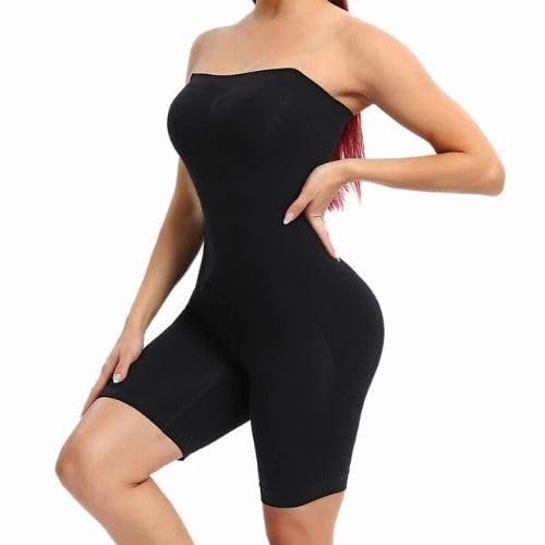 Womens Seamless Tummy Control Shapewear Bodysuit Adjustable Strap Slimming Body Shaper with Shorts - Full Body Compression for Under Dresses (Pack of 1) (Black Free Size)-image-4
