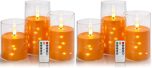 Image of Da by Flickering Flameless Candles with Remote,Acrylic LED Candles with Embedded Star String,Battery Operated Candle, for Home and Holiday Decoration Set of 3(Orange) (Pack of 2)