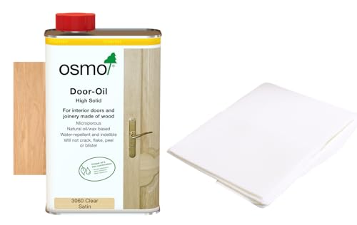 Osmo Door Oil 1 Litre - Durable Wood Finish for Doors Frames and Joinery with Osmo Easy Pad Lint Free Cloth (Clear Satin 3060)