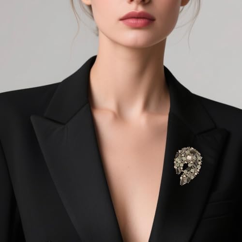 Image of Big Large Rhinestone Green Palm Leaf Statement 3.5 inch Brooch Pin Scarf Dress accessories Broach Gold Tone