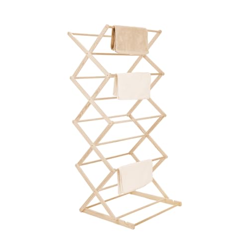 Youyijia Wooden Clothes Airer Collapsible Folding Clothes Horse Adjustable Laundry Drying Rack Portable Wooden Airer for Indoor and Outdoor Use Space-Saving Design