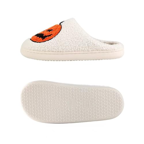 Image of Halloween Pumpkin Slippers for Womens Mens Plush Warm Spooky Lantern Pumpkin Slippers House Shoes