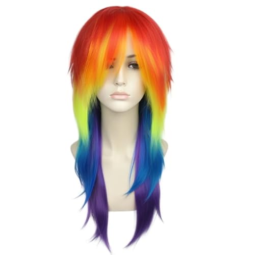 JoneTing 25inch Ombre Rainbow Wig for Women Long Colorful Wig for Pride