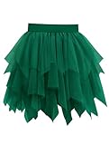 Vlazom Damen Tüllrock Petticoat Kurz Tutu Rock 50er Vintage Ballet Unregelmäßiger Tanzrock Ballkleid Karneval Party Rock（S-M，Dunkelgrün）