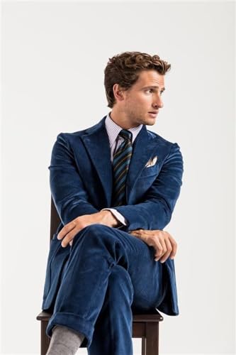 Men's 3 Piece Slim fit Corduroy Suit Double Breasted Vest Pant Set Party Prom Wedding Suit3
