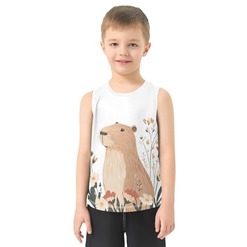 Boys Tank Top Shirts Capybara and Floral Sleeveless T-Shirts Crew Neck for Kids Clothing Children2