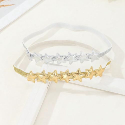 2PCS Glitter Star Headbands Stunning Kids Girls Hairbands Party Headwear Holiday Festival Hair Accessories for Your Little Princess(Silver+Gold)4