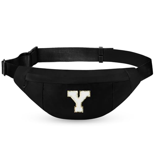 Image of Birthday Gifts for Women Men,Personalized Fanny Pack Crossbody Bag Waist Pack with Initial Letter Patch,Christmas Gifts Cute Trendy Stuff for Daughter Sister Her,Black Y
