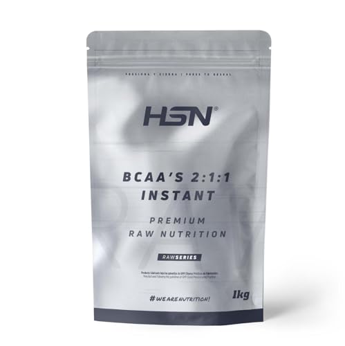 HSN BCAA’s Instantáneos 2:1:1 en Polvo | Sin Sabor 1Kg | Aminoácidos Ramificados Veganos (L-Leucina, L-Isoleucina, L-Valina) | Fermentación Vegetal | No-GMO, Sin Gluten
