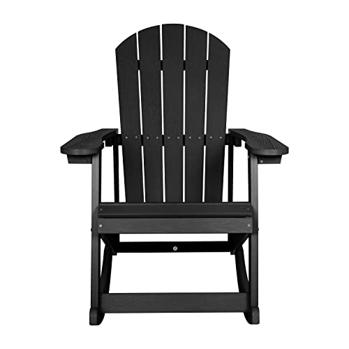 Flash Furniture Savannah Poly Resin Wood Adirondack Rocking Chair - All Weather Black Polystyrene - Stainless Steel Hardware #TOP7