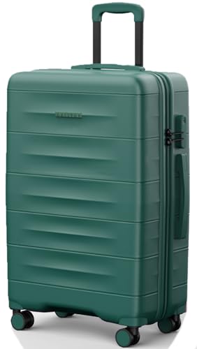 ABISTAB Hartschalenkoffer groß 76x51x30cm - Leicht Koffer & Trolleys aus PP - Mariner Reisekoffer mit 4 Rollen & Zahlenschloss, Handgepäck Koffer, 106 Liter, Dunkelgrün