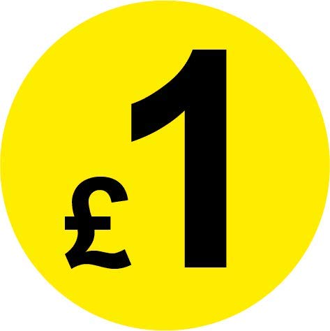 Permanent Adhesive - Black & Yellow 30mm Price Stickers/Labels from 10p to £5.25, 200, £1 — image 1