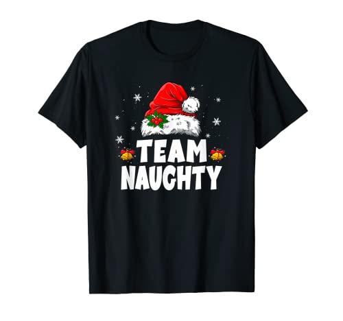 Team Naughty Santa Red Buffalo Plaid Christmas Pijama Familia Camiseta