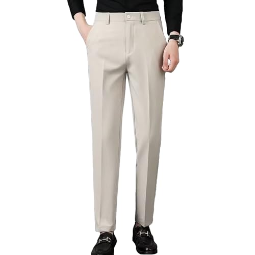 [Manatsulife] スラックス メンズ スーツパンツ ビジネスパンツ アンクル丈 美脚 ノーアイロン 細身 ノークッション 通勤 面接 就職 カジュアル ズボン CKM01-L (29, ベージュ)