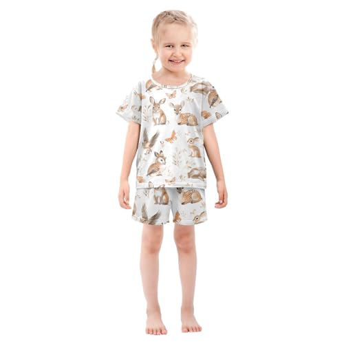 ALAZA Deer Butterfly Leaf Rabbit Pajamas Short Sleeve 2 Piece Sleepwear Top and Bottom Pajama Set Unisex3