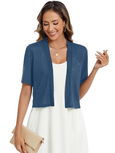 Image of Heymoments Women Thin Shrugs Short Sleeve Lightweight Cropped Tops Open Front Knitted Cardigan for Dress Summer Bolero