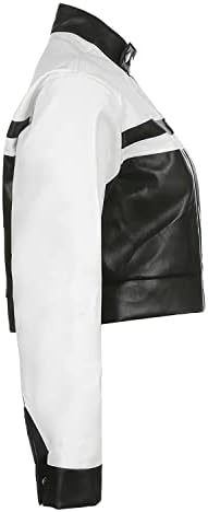 Women's Black White Biker Genuine Sheepskin Oversized Cropped