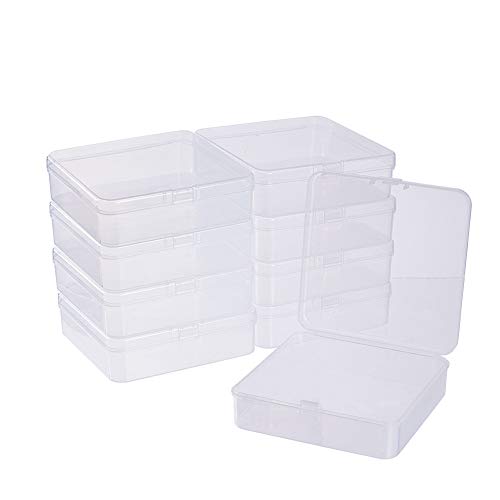 BENECREAT 10 Pack 3.74x3.74x1.18 Square Clear Plastic Bead Storage Containers Box Case with lid for Crafts, Beads, Jewelry and Watch Findings