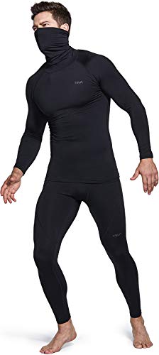 Tsla Men's Thermal Long Sleeve Compression Shirts, Mock/Turtleneck Winter Sports Running Base Layer Top, Heatlock Face Cover Black, Medium #TOP4