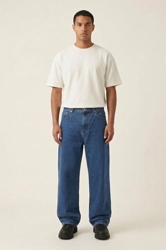 Image of Plaid&Plain Men's Baggy Jeans Wide Leg Heavyweight 100% Cotton Loose Fit