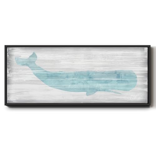 Renditions Gallery Floater Framed Home Decor Longshore Tides Whale Canvas Painting and Prints for Bedroom Office Kitchen Lobby - 8"x20" Black Frame LT615