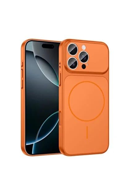 Image of for iPhone 16 Pro |Convert to 17 pro /17 Pro Max Style Premium Back Glass Converter Cover Magnetic Case for iPhone 16 Pro (Orange)