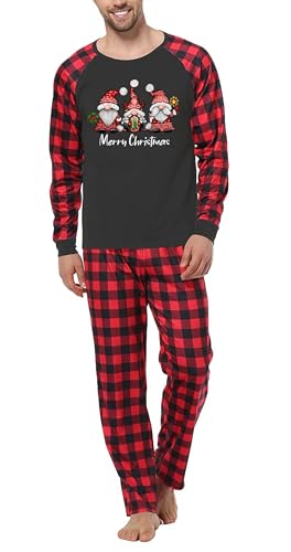 Mens Christmas Pajamas Sets Gnome Graphic Long Sleeve Plaid Shirt Family Matching Pjs Xmas Pajama Pants Sleepwear
