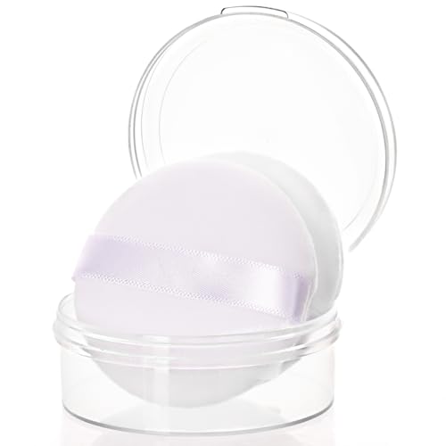 2Pcs Powder Puff, 2.16 Inch Powder Puff for Body Powder, Body Powder Puff, Loose Powder Puffs Soft, Velour Body Powder Puff and Container White