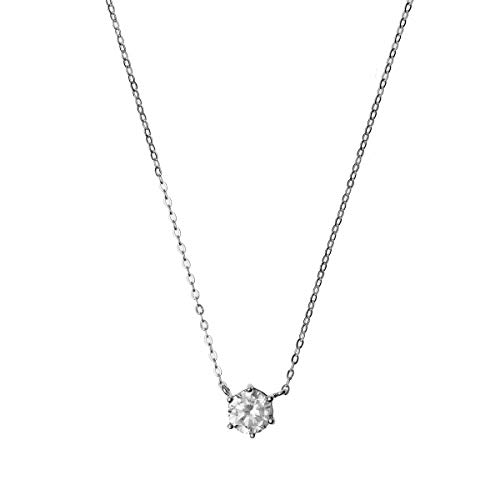 Collier Argent 925 Solitaire Rhodié avec Oxyde de Zirconium pour Femme