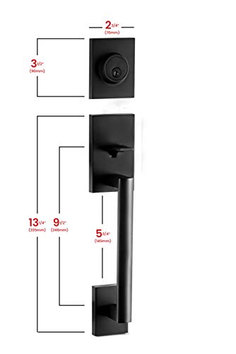 Image of Berlin Modisch HandleSet Front Door Entry Handle and Deadbolt Lock Set Slim Square Single Cylinder Deadbolt and Lever Reversible for Right & Left Sided Doors Heavy Duty - Iron Black Finish
