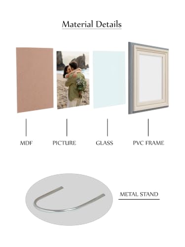 Image of GOLDEN PEACOCK Decorative 5x7 Picture Frame, Grey & Ivory Wood Grain PVC Frame with Glass, Wall Hanging & Table Display for Home and Office