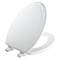 MAYFAIR 134ECA 000 Sculptured Ivy Toilet Seat will Never Loosen and Easily Remove, ELONGATED, Durable Enameled Wood, White
