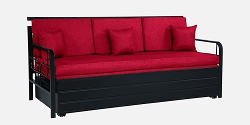 Image of 3 Seater Metal Sofa Cum Bed with Hydraulic Storage | Sofa Set for, Living Room, Guest Room, Bedroom| Single Size Convertible Sofa Bed Comfortable Seating |Single Size (Red & Black)