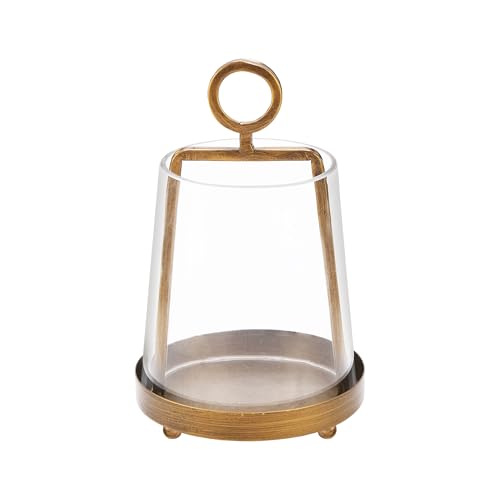 Vielseitige moderne Bauernhaus-Metall-Laterne mit handgefertigter, stabiler Glashülse aus Messing für Stumpenkerzen und Pflanzen, industriell, minimalistisch, Shabby Chic (1, Messing, 15,2 x 25,4 cm)