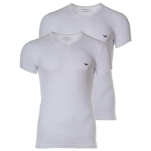 Emporio Armani Lot de 2 t-Shirts à col en V, Blanc/Blanc, L