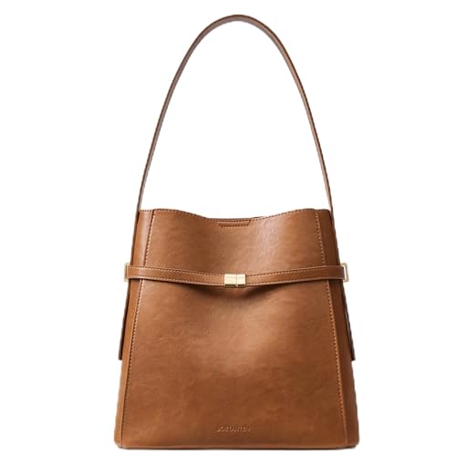 BOSTANTEN Bucket Bag Soft Vegan Leather Purses for Women Trendy Shoulder Handbags with Separate Pouch Brown