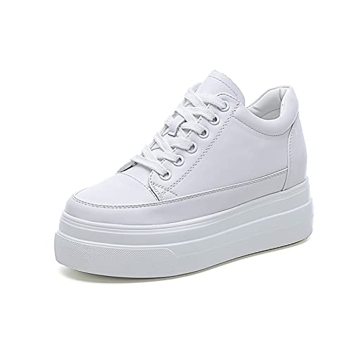 Julymens Women's Platform Lace-Up Sneakers Hidden Wedge Heel Faux Leather Casual Sports Shoes
