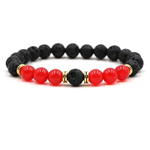 Bracelet de perles extensibles haut de gamme en roche volcanique noire