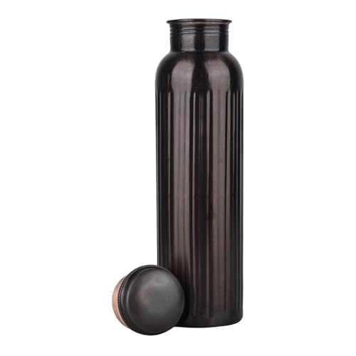 Image of Tambra Pure Copper Rarity Standing Line Design Water Bottle with Advanced Leak Proof Protection and Joint Less With Antique Look | Ayurveda and Yoga Health Benefits | (950 ml, Pack of 1)