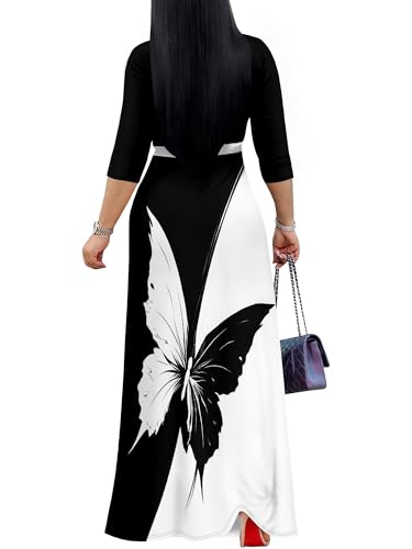 Image of PinkPatty Plus Size Maxi Dresses for Women Casual Flowy Long Dress 3 /4 Sleeve V Neck Wrap Dress with Belt