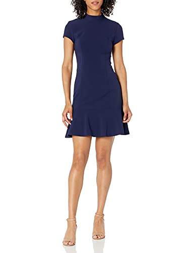 Lark & Ro Women s Short Sleeve Mocke Neck Ruffle Hem Sheath Dress, Navy, 10