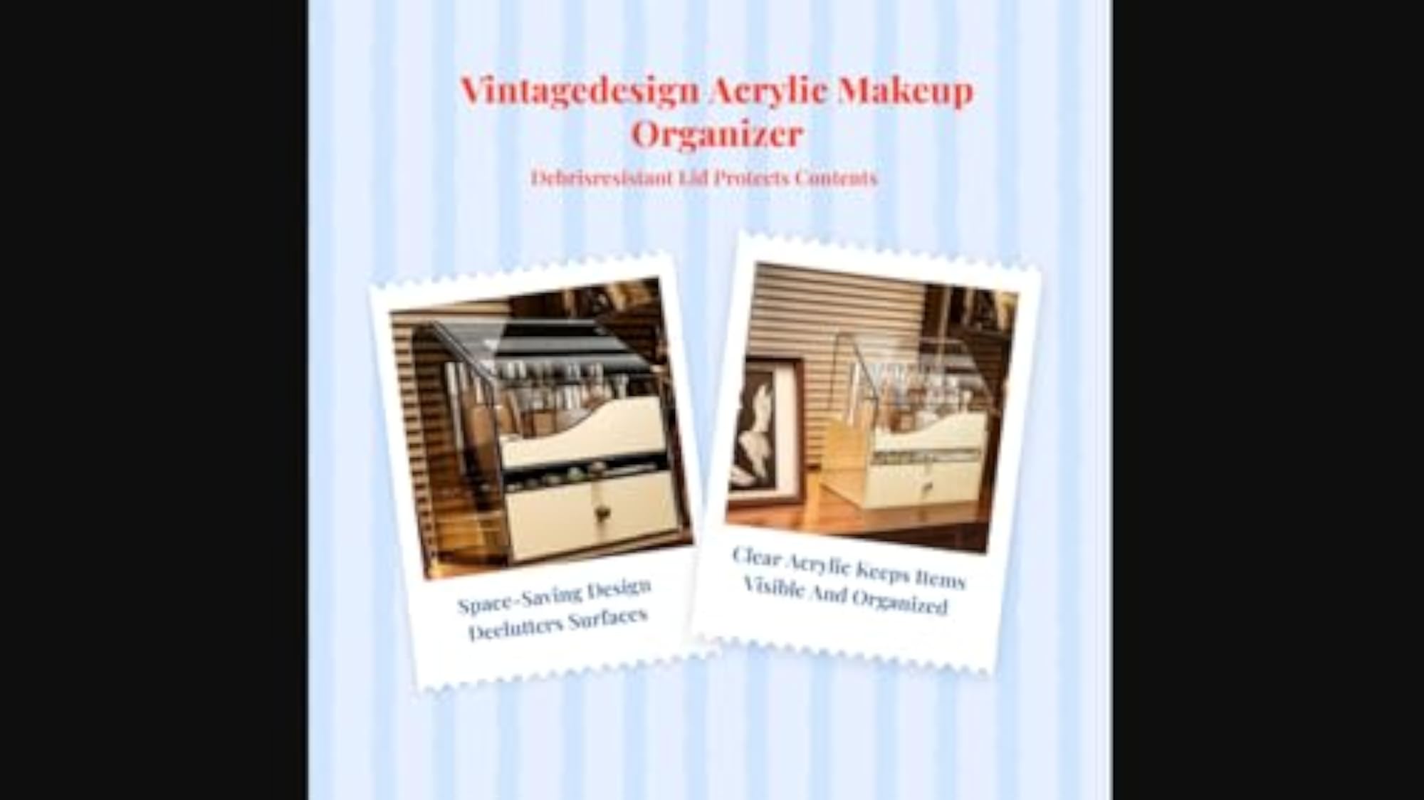 Large Capacity Acrylic Makeup Organizer, Vintage Black