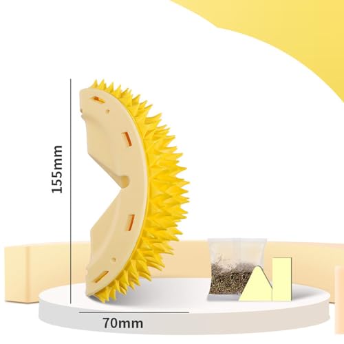 Image of Cat Self Groomer, Dog Cat Corner Groomer Durian Shape, Grooming Massage Brush Self Adhesive Wall Corner Scratcher Comb, ABS PVC Catnip Container Bright Corner Scratcher