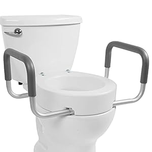 Vive Raised Toilet Seat Riser for Seniors (with Handles) – Handicap Rail Grab Bar Seat for Over Toilet – Elevated Safety for Elderly, Disabled, Medical – Elongated