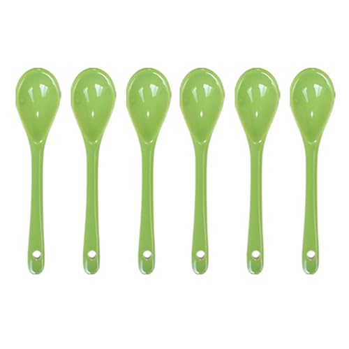 Pirhosigma 6 pcs Green Porcelain Egg Spoons Ceramic Spoons 4.7 inch Coffee Spoon Dessert Yogurt Tea Milky Tea
