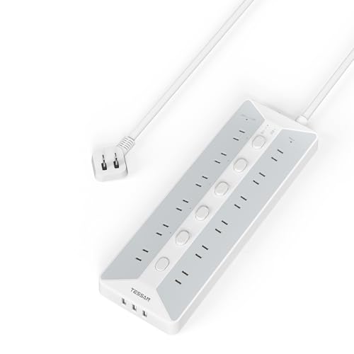 電源タップ スイッチ付き 延長コード 2m 薄型プラグ usb たこあしコンセント 拡張 TESSAN 12個AC口 3個USBポート テーブルタップ 壁掛け マルチ oa 蛸足コンセント たこあし配線 節電 省エネ 雷ガード