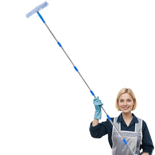 Generico Asta per la Pulizia delle finestre Ultra Lunga - Kit di Attrezzi 2 in 1 per la Pulizia delle finestre - Robusta Asta in Lega di Alluminio per lucernari Alti, Portata Portatile di 12 m (39,4