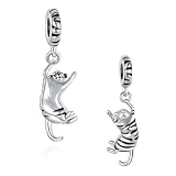 FGT Ciondolo a forma di gatto che gioca, compatibile con braccialetti Pandora, idea regalo per amanti del gattino zenzero, con zirconia cubica, Misura unica, Rame Zirconia cubica, Zirconia cubica