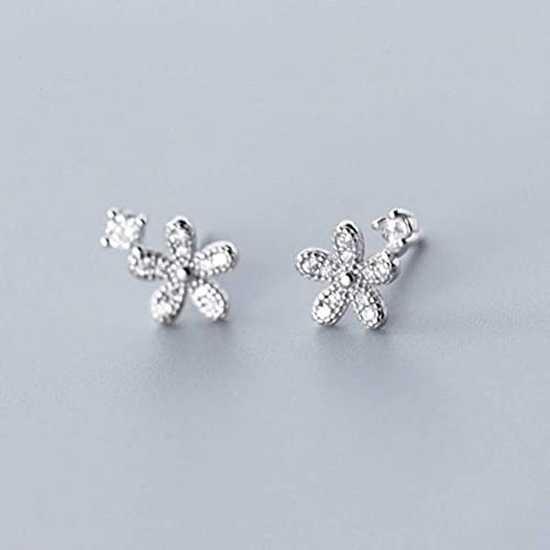 Boucles d'oreilles S925 en argent fin ajouré et fleurs serties de diamants brillants pour femme