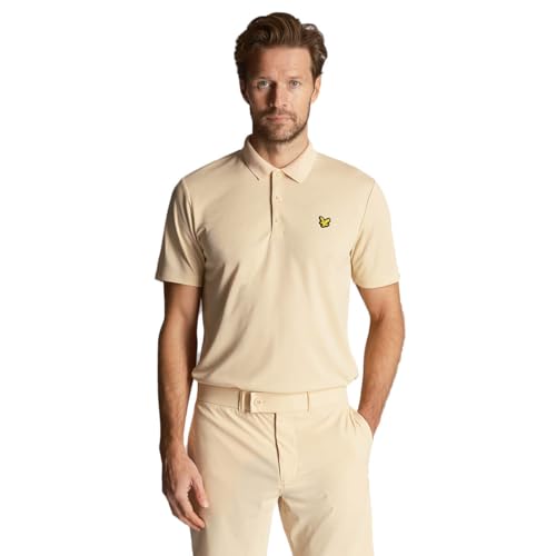 Lyle & Scott Polo reciclado de manga corta para hombre 2024 Golf Tech Eagle Logo, Duna de arena, M